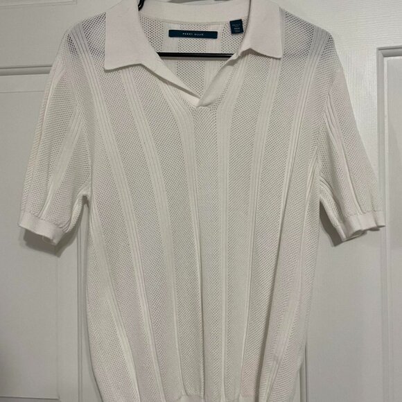 Perry Ellis Sweater Knit Crocheted Polo Retro Vintage Inspired Bode - Picture 1 of 5